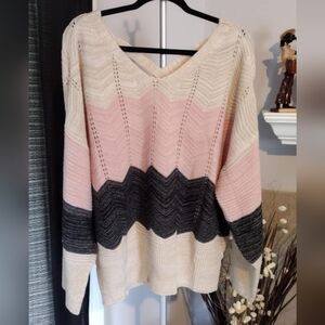 CMFCT with love Cozy Chevron Knit Sweater - Pink, Cream, and Gray 3X NWOT